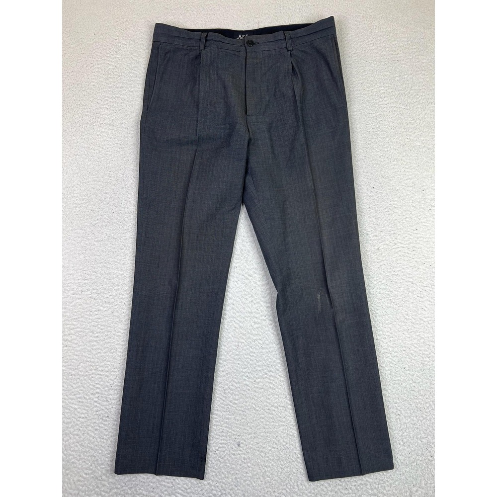 A.P.C. Dress Pants Mens M 33x30 Gray Wool Cotton Pleated Lined Button Fly Formal